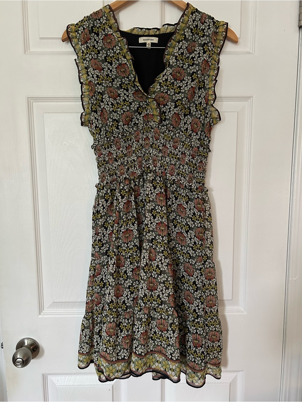 Max Studio Floral Smocked Waist Ruffle Dress